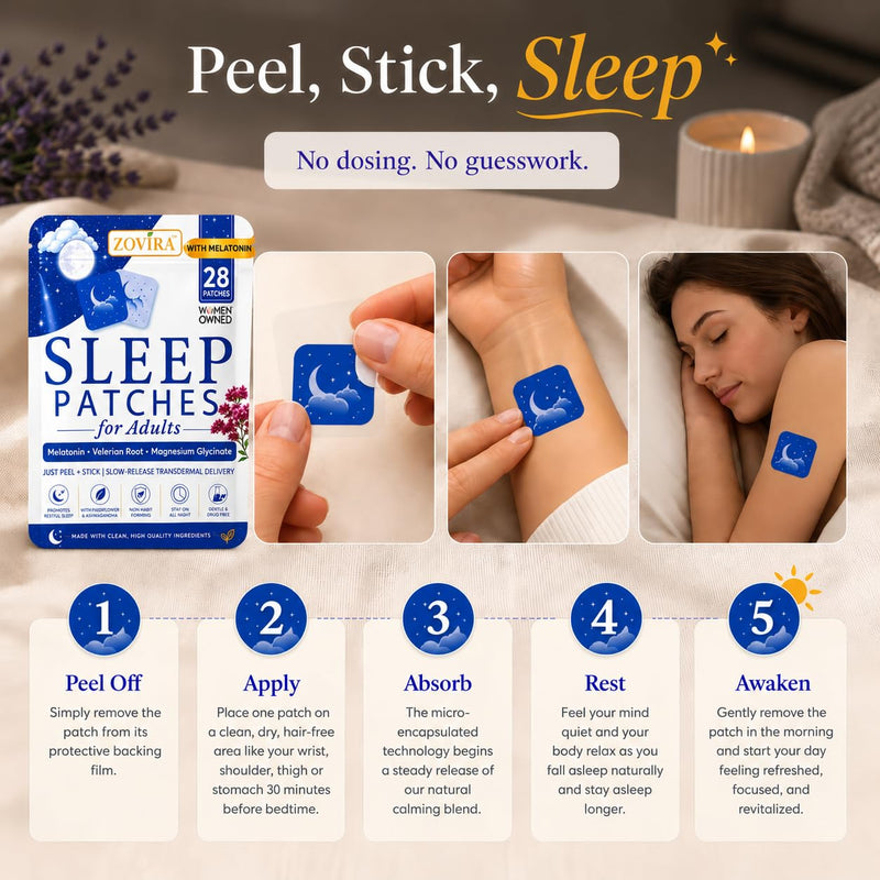Sleep Patches for Adults — Extra Strength Melatonin & Magnesium Patch — Time-Release Sleep Aid Stickers — Non-Habit Forming, Hypoallergenic — 28 Transdermal Patches for Deep Rest & Relaxation Melatonin Extra Strength 1-Pack (Count 28)
