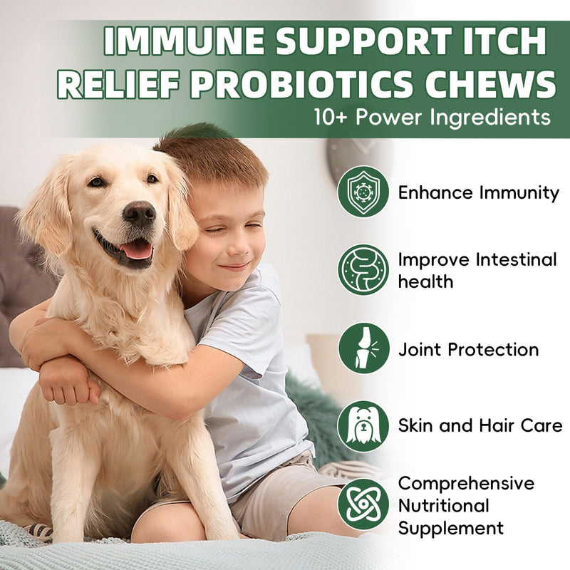 Probiotics for Dogs, Improve Itchy Skin Itchy Ears, Yeast Balance, Immune Support, Dog Probiotics (10 Billion CFU) for Dog Skin & Cost Care, Allergy Relief Chews + Vitamins Blend Chicken (120 Ct)