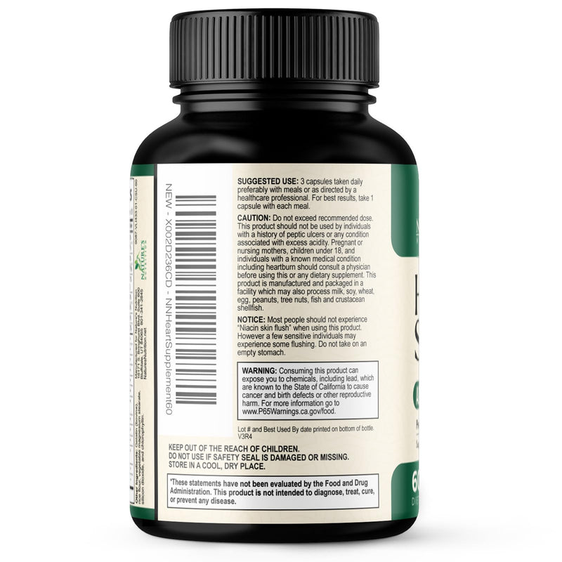 Heart Health Supplement – Complete Heart Support Formula for Women & Men - with CoQ10, B Vitamins, L-Arginine, Hawthorn, Resveratrol - Natural Nitric Oxide Energy Production - Made USA – 60 Capsules 60 Count (Pack of 1)