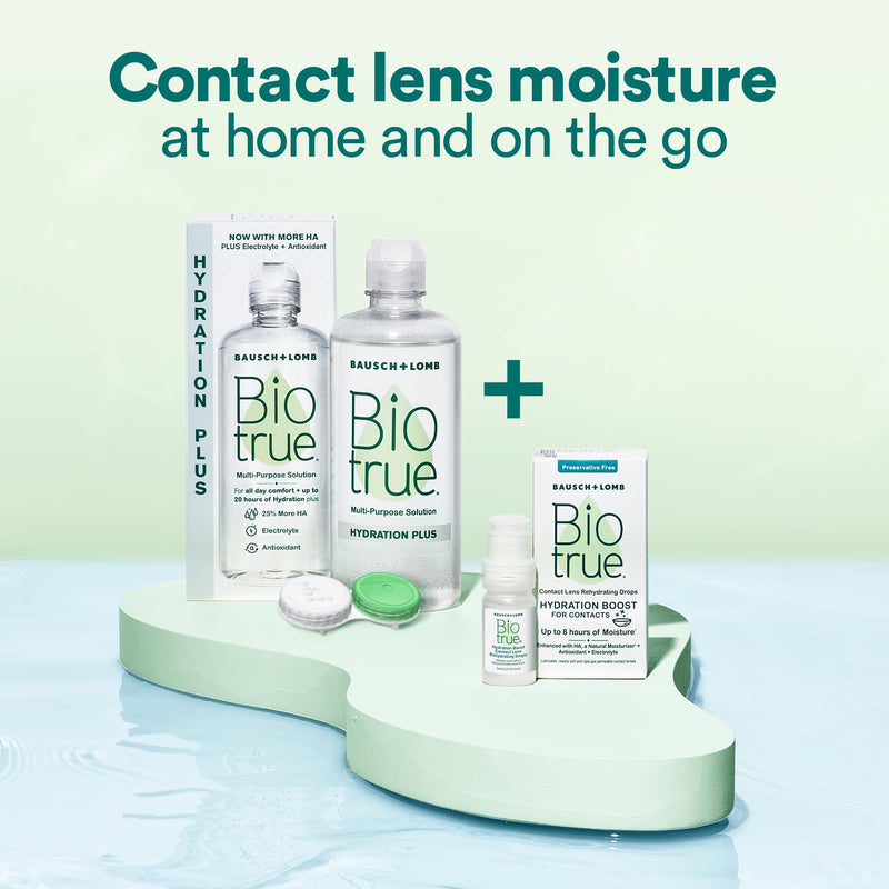 Biotrue Hydration Plus Contact Lens Solution with Lens Case, Multi-Purpose Solution for Soft Lenses, Hydrates with Hyaluronan, Cleans, Clears, and Disinfects for All-Day Comfort, 10 Fl Oz (Pack of 1) 10 Fl Oz (Pack of 1)