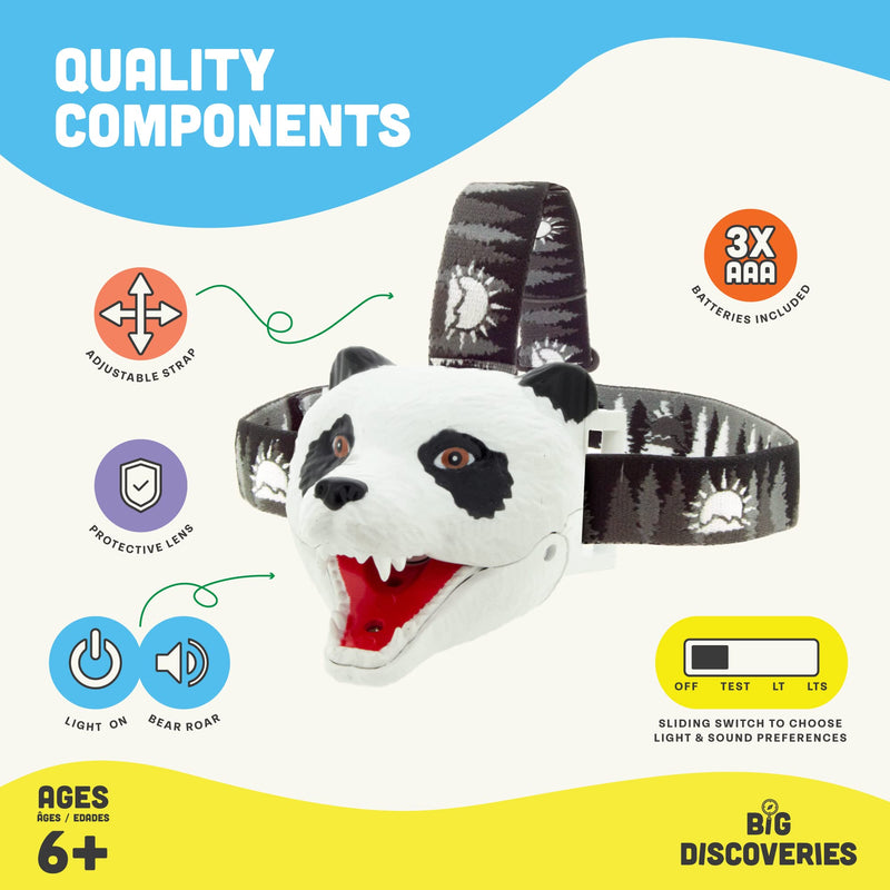 Big Discoveries Bear LED Headlamp - Bear Headlamps for Kids | Multiple Styles Available | Animal Toy Head Lamp Flashlight for Boys, Girls, or Adults | Head Light for Camping, Hiking, Party, or Reading Grizzly Bear