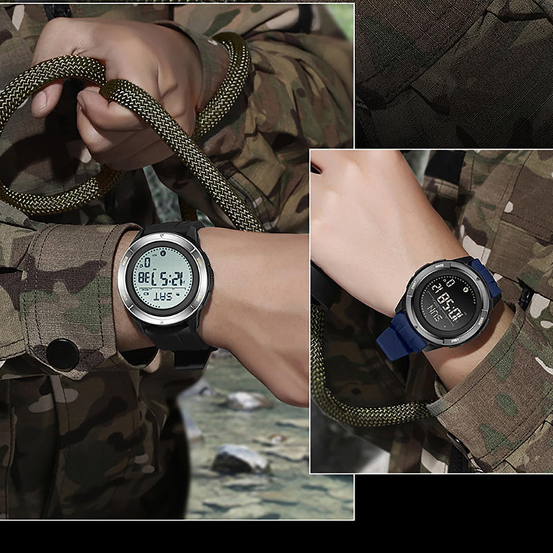 findtime Compass Tactical Watches for Men Women with Metronome Step Counter Countdown Dual Time Alarm Stopwatch Rubber Strap Lightweight Digital Waterproof Watch Orange Silicone Blue - BeesActive Australia