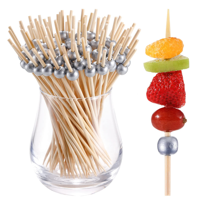 200 Pcs Cocktail Picks, 4.7 Inch Toothpicks for Appetizers, Bamboo Cocktail Sticks Skewers for Drinks, Desserts, Charcuterie, Wedding Party Fancy Toothpicks, Silver Pearl Mini Food Picks Decorative 200 Pcs Silver - BeesActive Australia