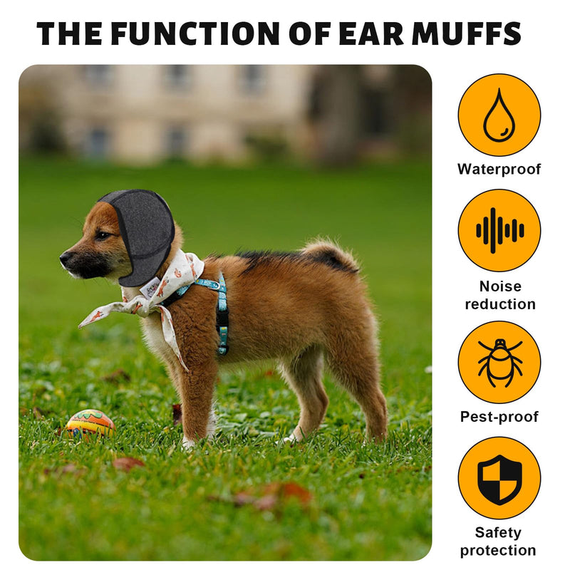 Dog Ear Covers, Dog Ear Muffs Noise Protection, Dogs Calming Hood,Adjustable Shower Cap Pet Ears, Dogs Ear Head Wrap Cups Shower Cap Pet Supplies for Bath Grooming (Grey, S) Grey