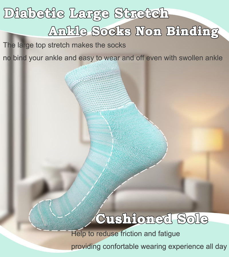 Women's Diabetic Ankle Socks Super Wide for Swollen Bariatric Feet, Neuropathy Non Binding Sock 4 Pairs One Size Sky Blue/Khaki/Bright Yellow/Purple - BeesActive Australia