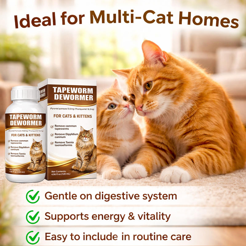Cat Dewormer Liquid Broad Spectrum Treatment for Tapeworms, Roundworms & Hookworms with Praziquantel & Pyrantel Pamoate, 120ml