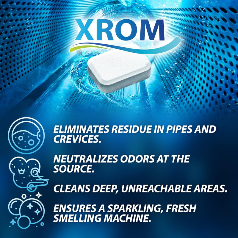 XROM Plant Based, Non Chemicals, Washer Cleaner 3 in 1 Formula, Removes Odors, Limescale & Detergent Build-Up, Removes Hard Water Stains, For Front and Top Load, 6 Per Pack (Original) Original - BeesActive Australia