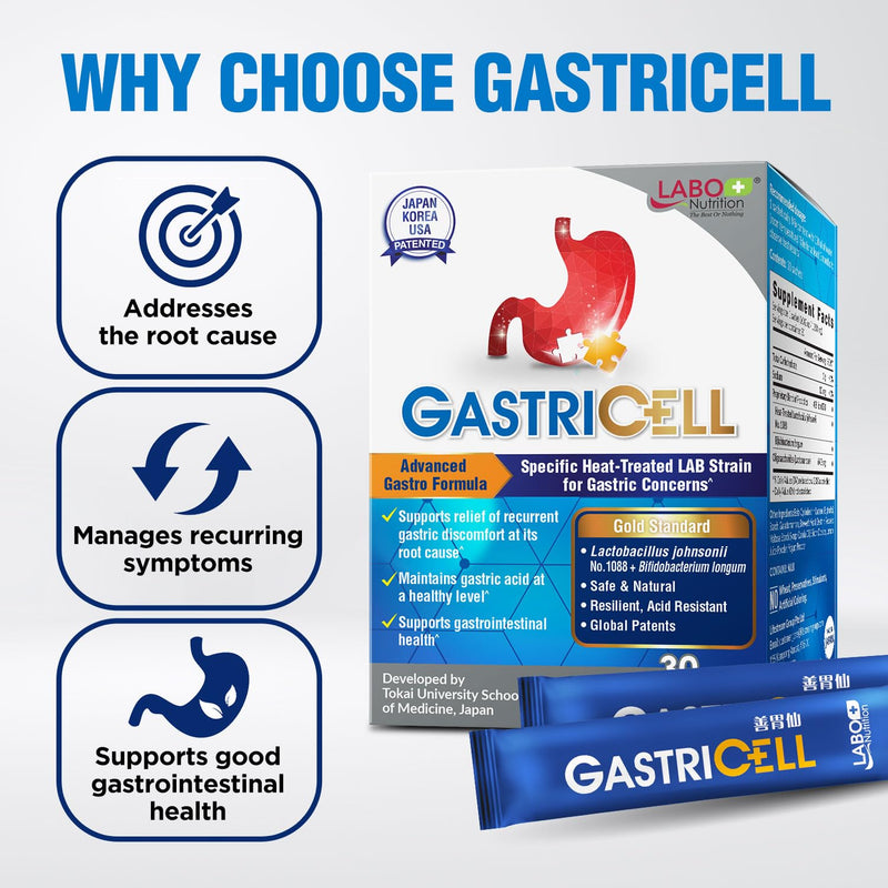 LABO Nutrition GASTRICELL - Acid Reflux, Heartburn, Recurring Gastric Discomfort, Natural Defence Against Gastric Distress 30 sachets 1