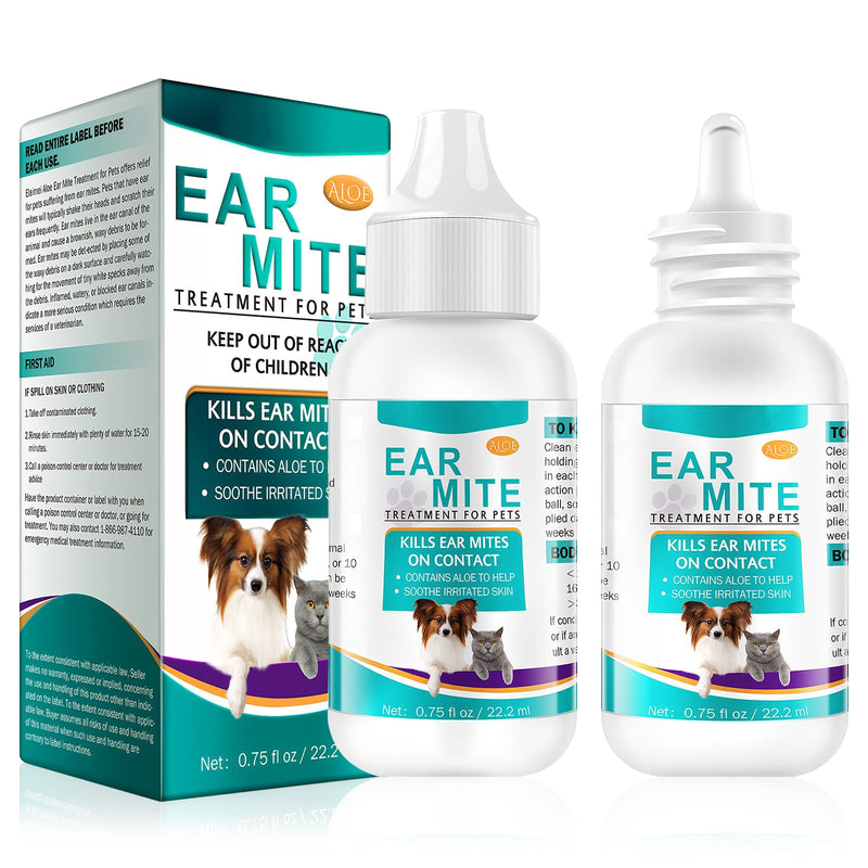 LINXINS Dog Ear Mite Treatment, 2pack Dog Ear Mite Treatment for Cats Puppy, Relieves Odor and Itching, Reduces Ear Mites and Debris -22.2ml