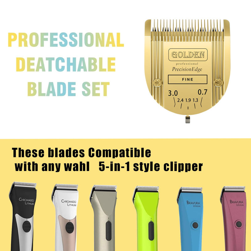 Adjustable 5 in 1 Blades Dog Grooming Blades Compatible with Wahl Animal Clipper Arco, Bravura, Chromado, Creativa, Figura, and Motion Pet, Dog, and Horse Gold/3pcs - BeesActive Australia