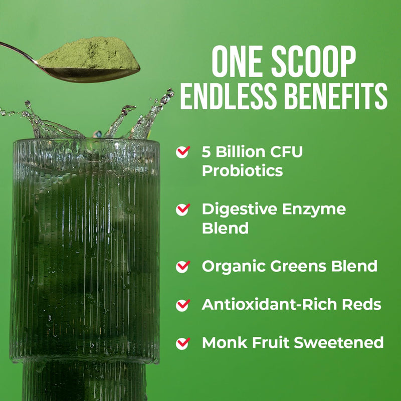 GOBIOTIX Super Greens and Reds Powder - Red and Green Superfood - Probiotic Supplement - Digestive Enzymes and Beet Root Powder - Organic Whole Foods Dietary Supplement (Pom Raspberry, 1 Pack) Pomegranate Raspberry 7.73 Ounce (Pack of 1)