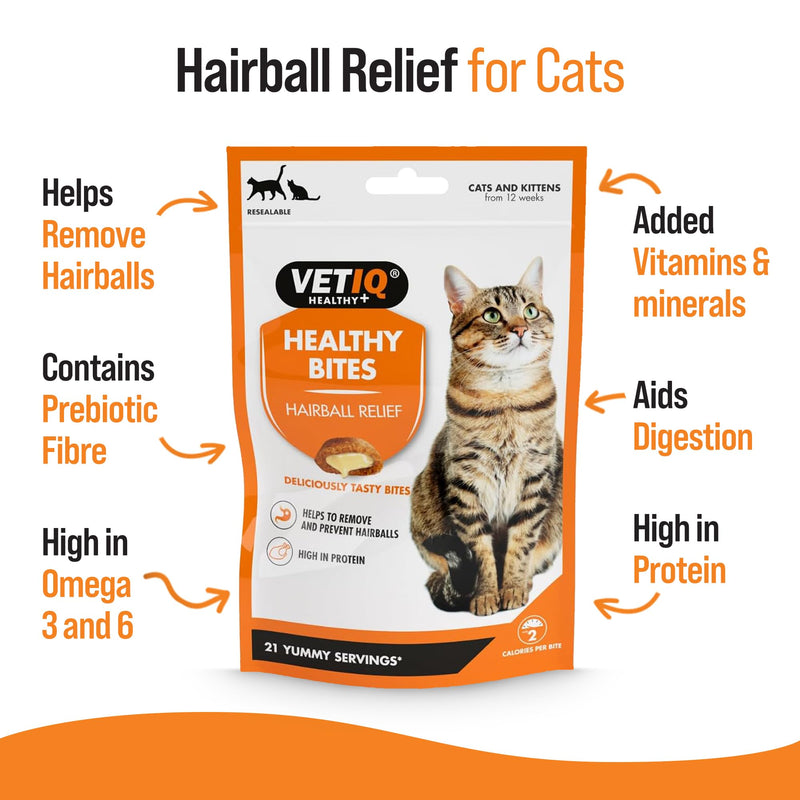 VETIQ Healthy Bites Hairball Relief Treats For Cats & Kittens 12+ Weeks, Tasty Supplements to Help Prevent & Remove Hairballs, 65 g (Pack of 8)