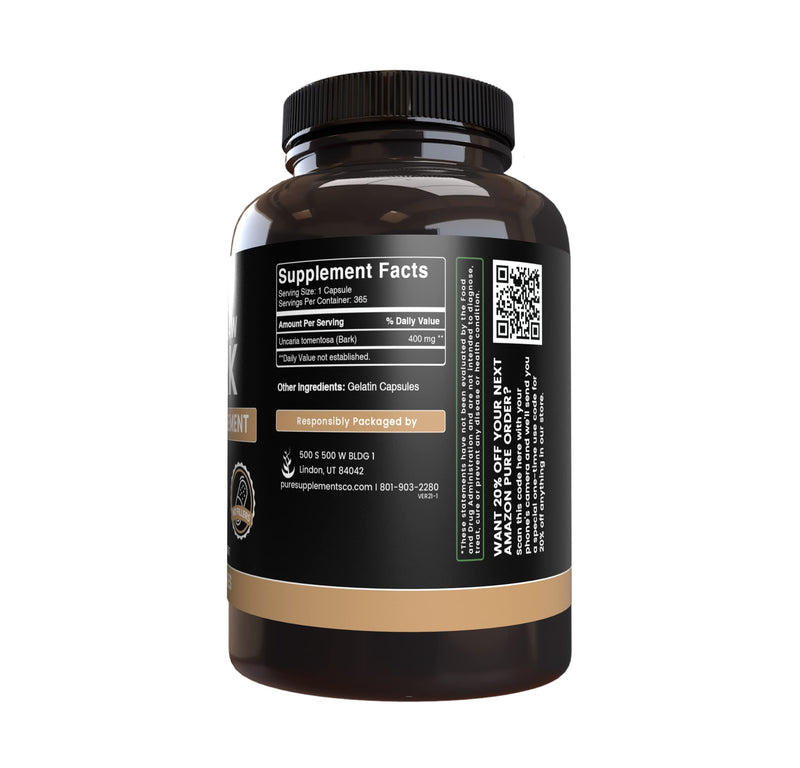 Pure Original Ingredients Cat's Claw Bark (365 Capsules) No Magnesium Or Rice Fillers, Always Pure, Lab Verified 1 Count (Pack of 365)