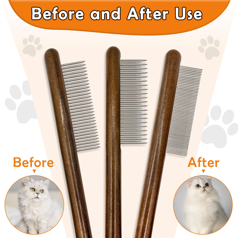 3 Pack Solid Wood Cat Combs,Flea Lice Comb with Rounded Stainless Steel Teeth for Cat Dog Rabbit Massage Removes Mats, Tangles and Loose Fur,Grooming Comb for Cat/Dog/Small Medium Pets 3PCS - BeesActive Australia