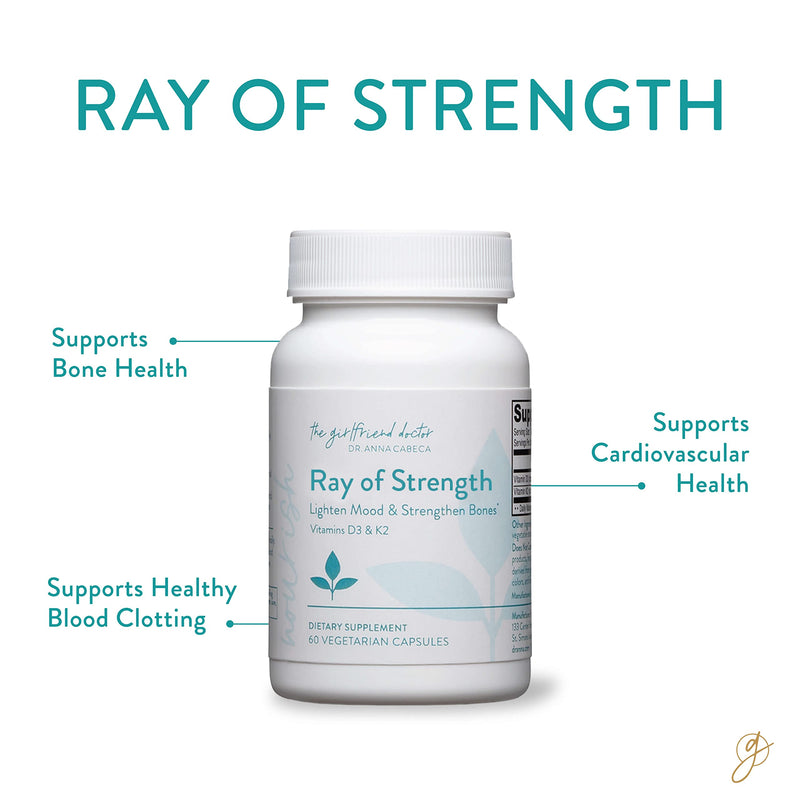 VIDAPURA Ray of Strength D3K2 by Dr. Anna Cabeca, Bone, 60 Softgels | High-Potency Vitamin D3 5000 IU & K2 (MK-7) Supplement – Bone, Immune & Heart Support