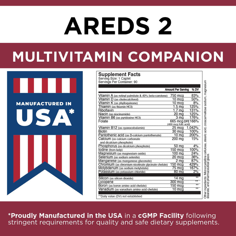 Viteyes Classic AREDS 2 Companion Multivitamin Supplement, Comprehensive Multivitamin Formula for AREDS 2 Users, 90 Capsules 90 Count (Pack of 1) With Beta-Carotene