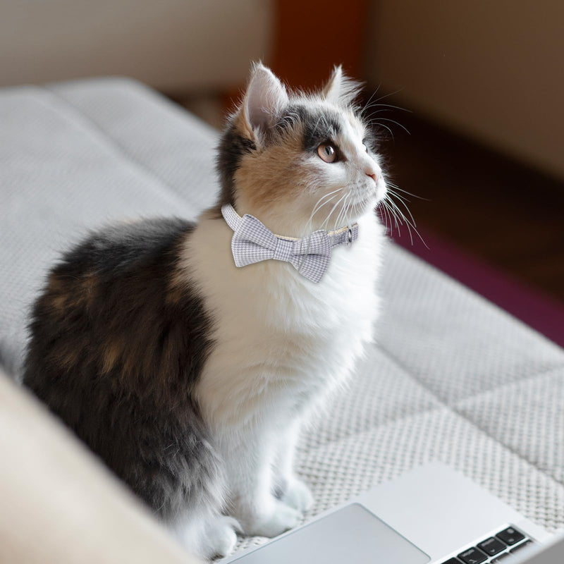 2PCS Cat Bow Tie Collar with Bell, Cat Collar Breakaway Washable Cute Elegant Plaid Pet Bow Tie for Cat Dog, Adjustable from 9-11.8 Inch(Gray, Light Green) - BeesActive Australia