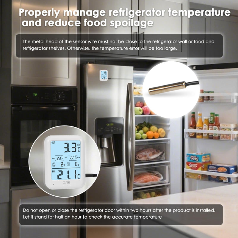 Digital Freezer Thermometer Fridge Temperature with Alarm, Backlight, Magnet, Power On/Off, Max/Min Temperature for Home, Restaurants, RV, External Sensor, AAA Battery (1) 1 - BeesActive Australia