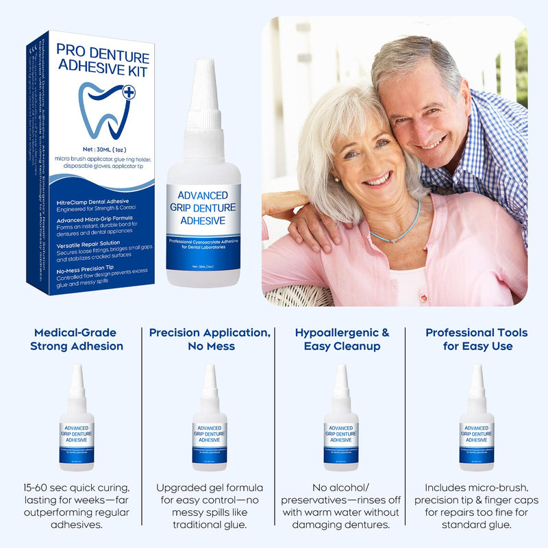 Dental Lab Instant Bonding Glue for Dentures & Lab Tools – Fast-Setting in 15–60 Sec | Denture Crack Repair & Gap Filling | Controlled Gel Formula | 1oz white