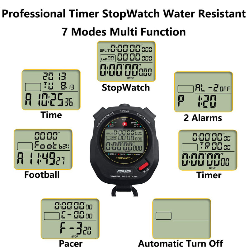 Sport Stopwatch Timer with 100X2laps Split Memory/0.001second Timing,Professional Recall Stop Watch Large Display Alarm Clock Multifunctional for Coach Referee Swimming Running Marathon Competition 100 Lap-black - BeesActive Australia