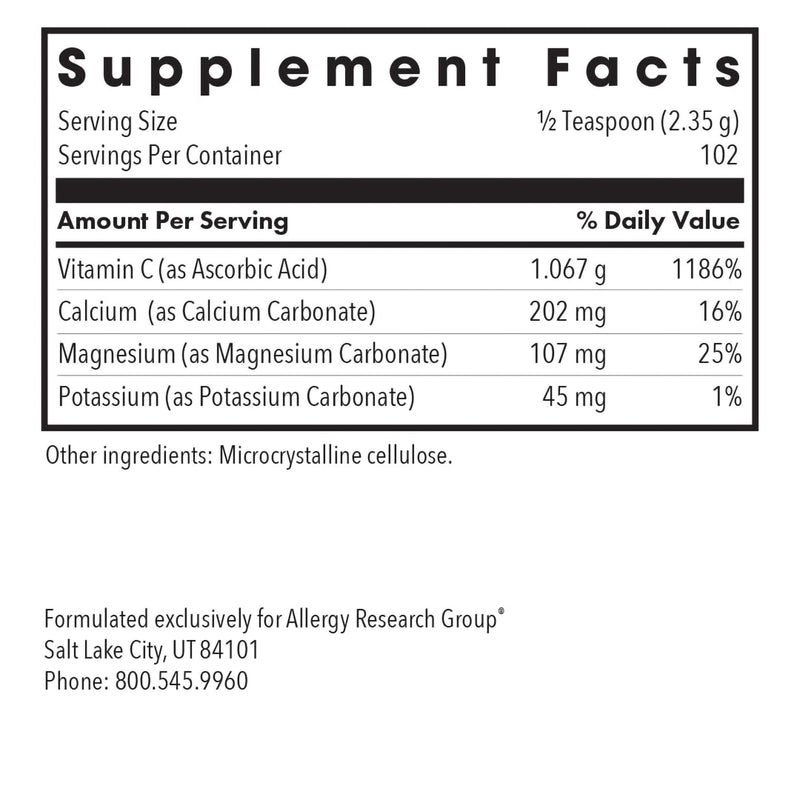 ARG Buffered Vitamin C Powder, Immune Support, 8.5 oz | Ascorbic Acid with Calcium, Magnesium and Potassium for Antioxidant and Immune Support, Non-GMO and Gluten-Free, 102 Servings