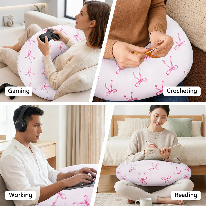 Crafting Pillow for Crocheting, Crochet Pillow for Lap Support, 12 Fun Print Styles, Ergonomic Arm Support, For Bed, Floor, Chair Comfort, Pain Relief and Fatigue for Gaming and Woking (Bow Tie) Bow Tie - BeesActive Australia