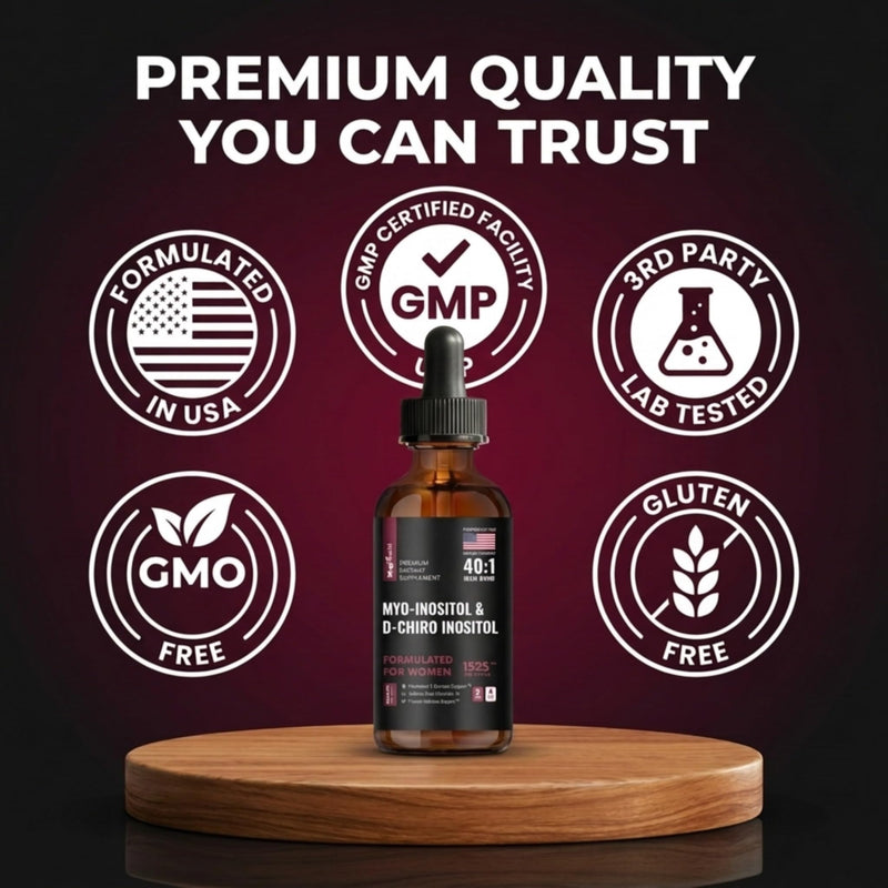 Myo-Inositol & D-Chiro Inositol Liquid Drops for Women | 40:1 Ratio | Hormone Balance & Cycle Support | Vitex + Vitamin D3 | 4 Fl Oz (2-Month Supply) 4 Ounce (Pack of 1)