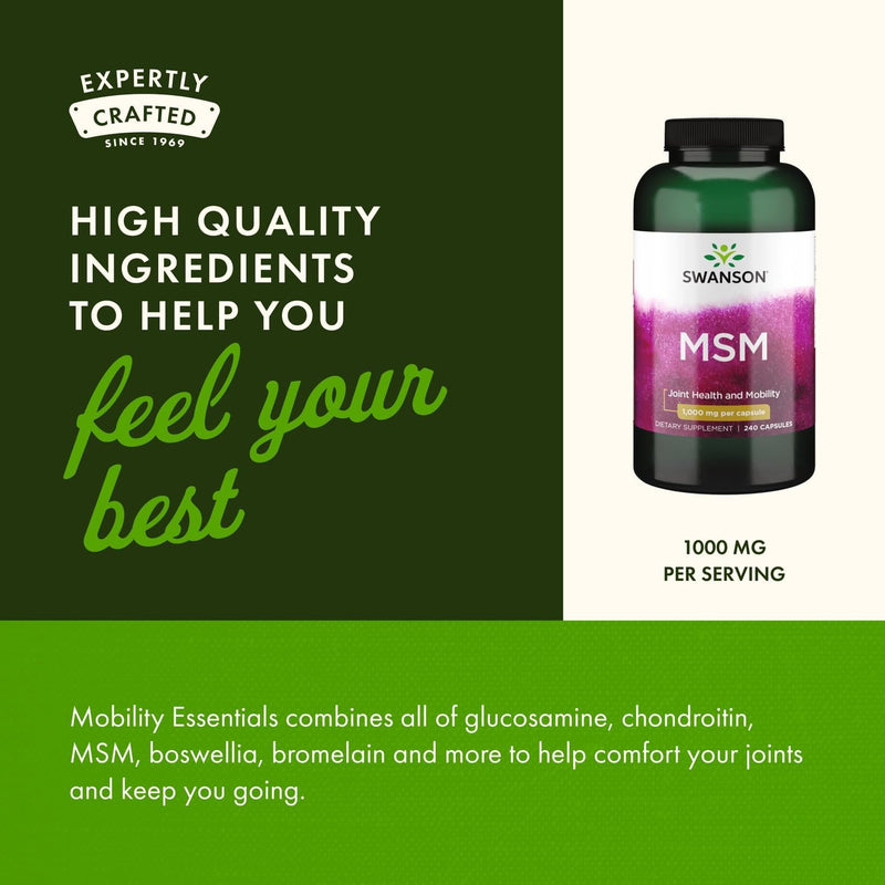 Swanson MSM - Essential Minerals Promoting Mobility & Joint Health Support - Helps to Maintain Connective Tissue Health Including Cartilage, Collagen, & Hair - (240 Capsules, 1000mg Each) 3 Pack 240 Count (Pack of 3)
