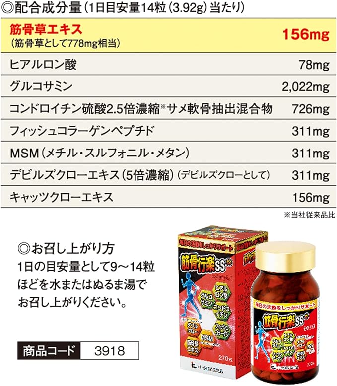 [Glucosamine Tablets] Muscle and Bone Kyoraku SS 270 tablets Glucosamine tablets seriously thought out by pharmacists Hyaluronic Acid Chondroitin Cat's Claw Devil's Claw Fish Collagen MNS Muscle and B - BeesActive Australia
