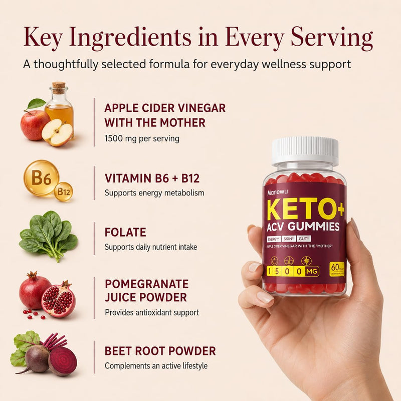 ACV Gummies with Mother, 1500 mg per Serving, 120 Count, 2 Pack | Two 60-count bottles with pomegranate, beet root and B vitamins for a convenient daily supplement routine.