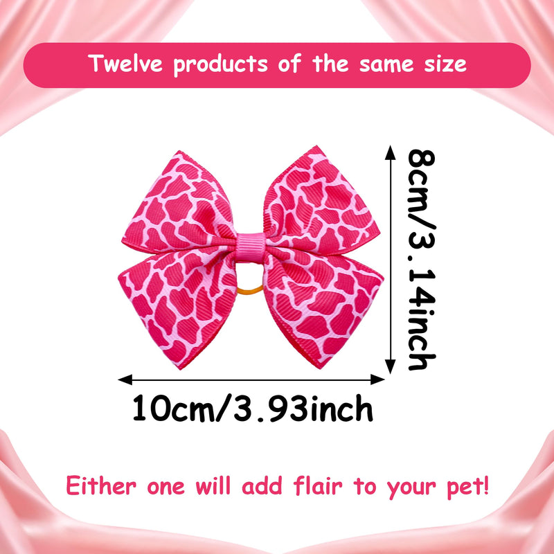 24PCS Big Dog Hair Bows with Rubber Band with Rubber Band Random Pattern for Large XL Breed Bowknot Topknot Grooming Hair Accessories Pink - BeesActive Australia