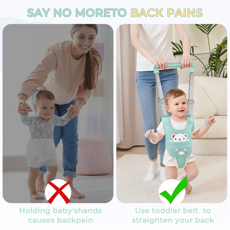 Baby Walking Harness, Handheld Baby Walking Helper for Toddlers with Detachable Crotch, Walk Support Assist Trainer Tool for 7-24 Month Old(Green) Green - BeesActive Australia