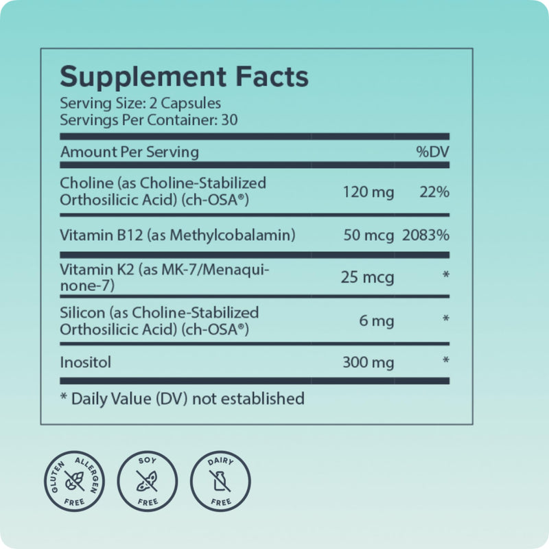 Biosil Advanced Bone Support - 60 Capsules - Supports Bone Density, Flexibility & Collagen Formation with Patented ch-OSA Complex, Inositol, MK7 & Vitamin B12-30-Day Supply