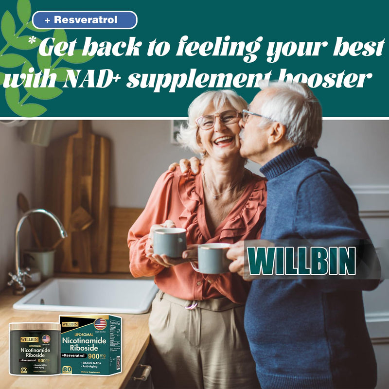 Liposomal NAD+ Supplement, 900mg Nicotinamide Riboside with Resveratrol, Anti-Aging Energy & Focus Support for Women & Men, 80 Vegan Gluten-Free Capsules