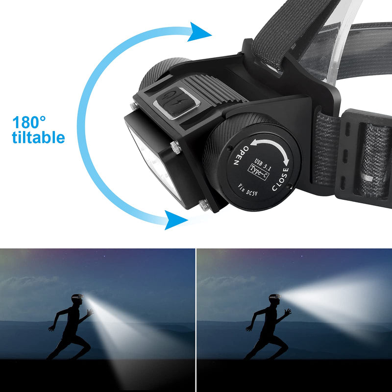 Headlamp Rechargeable, 4000 Lumen Headlamps for Adults, Super Bright LED Headlight Flashlight 6 Modes 160 Degree Adjustable Hardhat Headlamp