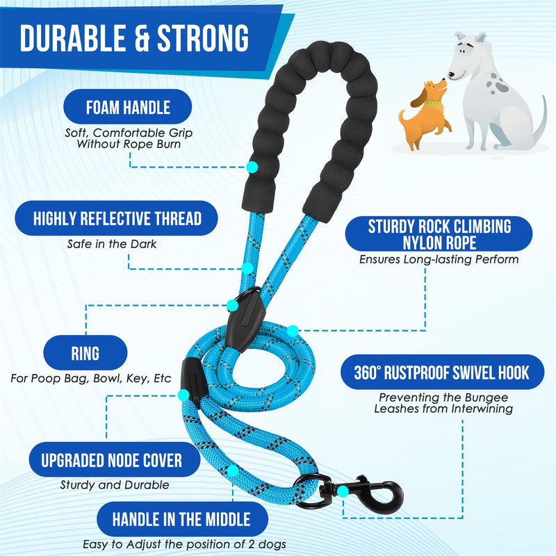 SlowTon Double Leash for Two Dogs - No Tangle Dog Leash 360° Swivel Reflective Double Dog Leash with Two Padded Handles, Shock Absorbing Walking Training for Small Medium Dogs (Blue, 8-35 lbs) 3 Handles (2 Dogs Total Weight 8-35lbs) Blue - BeesActive Australia