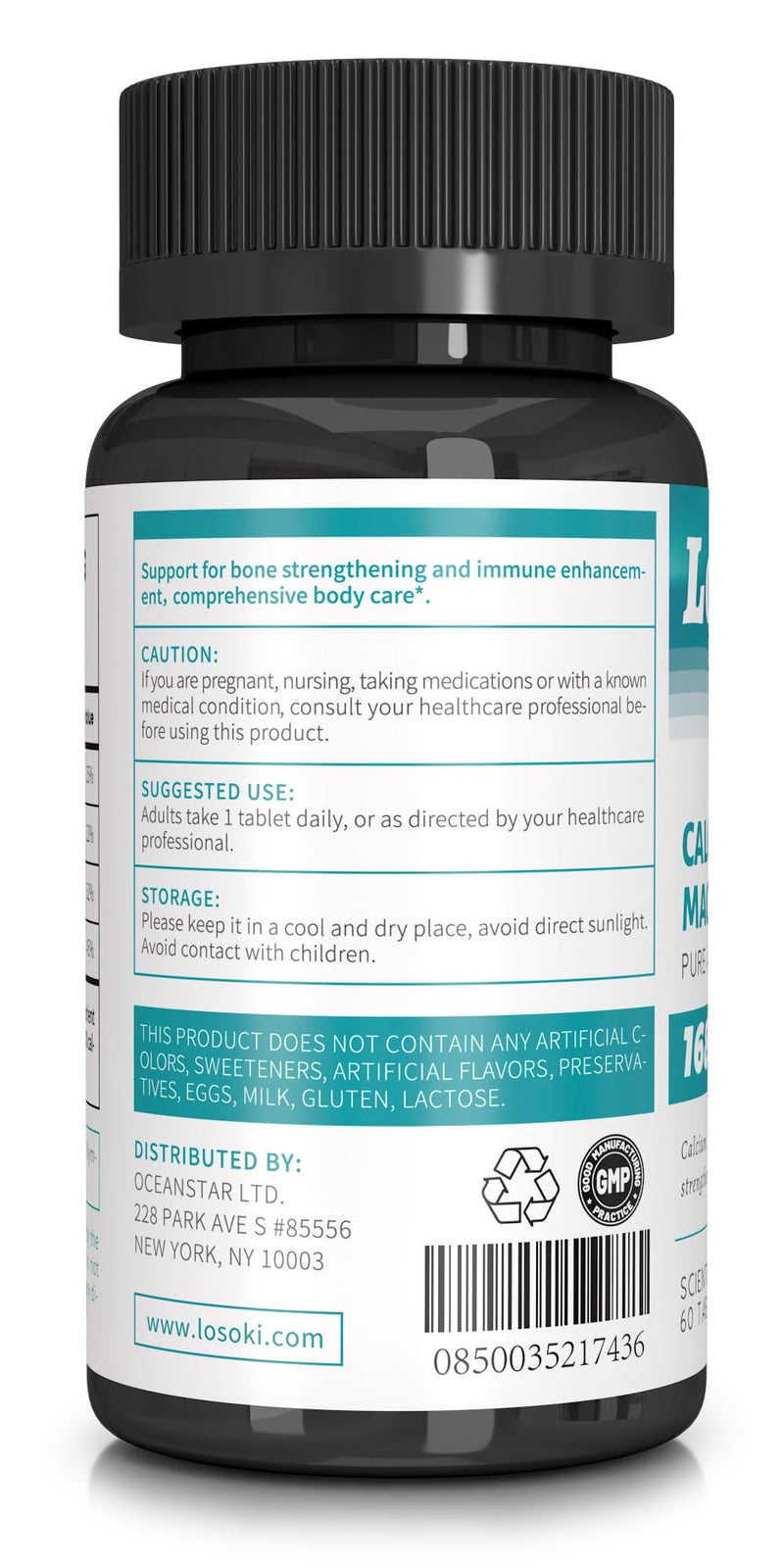 Losoki Calcium Magnesium Zinc Supplement, Support Bone Health - 60 Tablets | Calcium, Magnesium, Zinc, Vitamin D, Bone Health, Immune Support Vitamin D