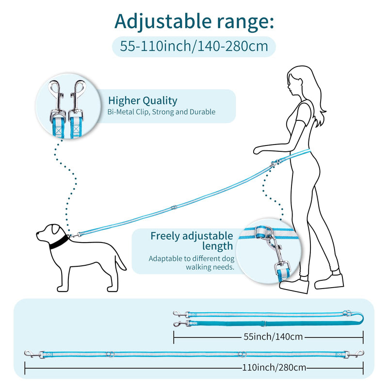 Hands Free Dog Leash, 4.25FT - 9FT Multifunctional Crossbody Waist Leash for Dogs Walking Reflective Running Dog Leashs for Medium and Large Dogs Walking,Jogging,Running,Training (Blue) Blue - BeesActive Australia