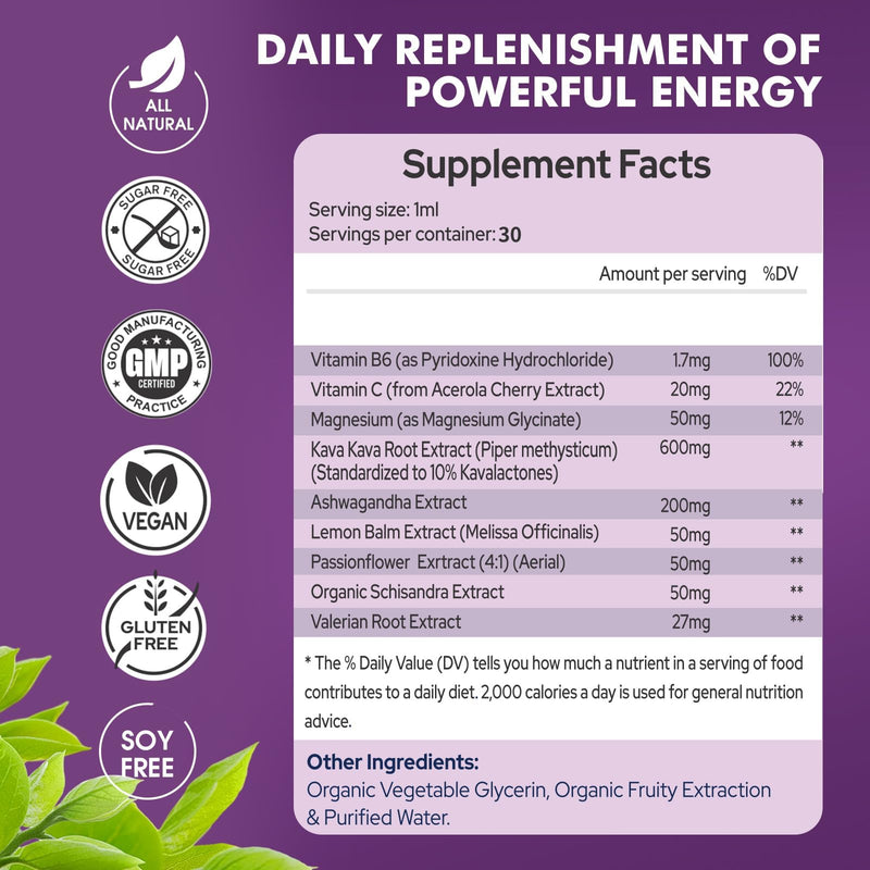 2 Pack Kava Kava Root Extract Supplement, High Concentration Kava with Ashwagandha, Lemon Balm, Valerian Root, Magnesium for Relaxation, Cognitive Support and Immune System, 1 Fl Oz 6.3 Ounce (Pack of 1) - BeesActive Australia