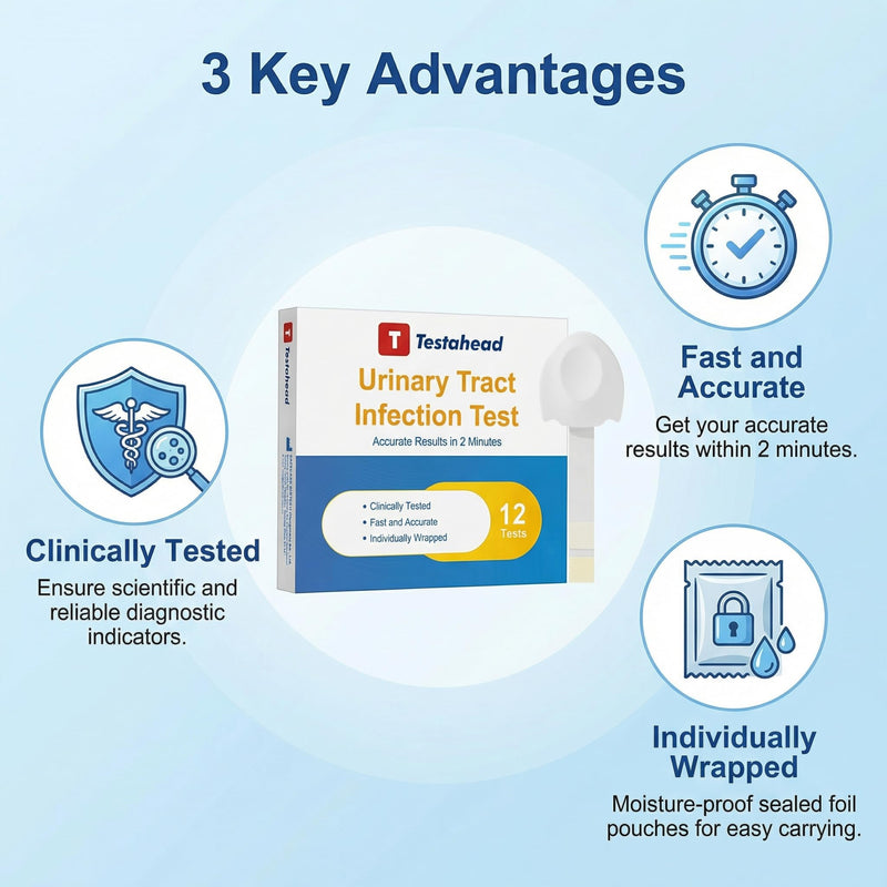 UTI Test Strips for Home Use Detects White Blood Cells and nitrites in Urine 2-Minute Rapid Results Suitable for Women, Men, and Children Urinary Tract Infection Test Strips (12uti) 12uti - BeesActive Australia
