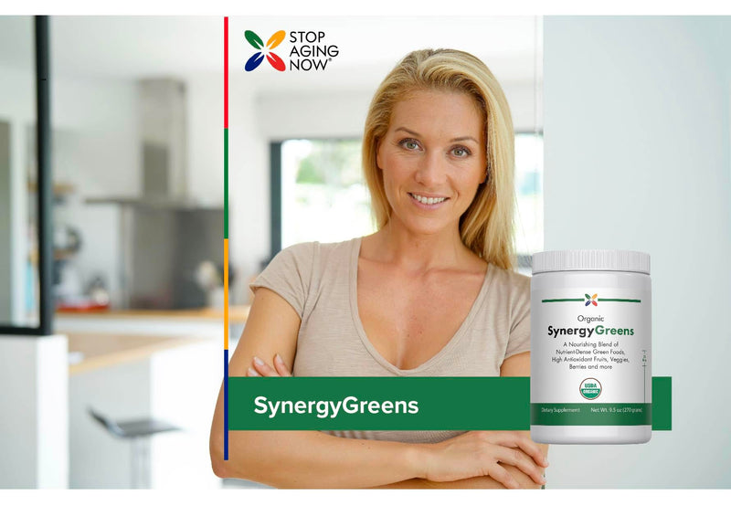 Stop Aging Now - Organic Greens Powder Superfood Supplement Blend Mix - 9.5oz - Naturally Flavored