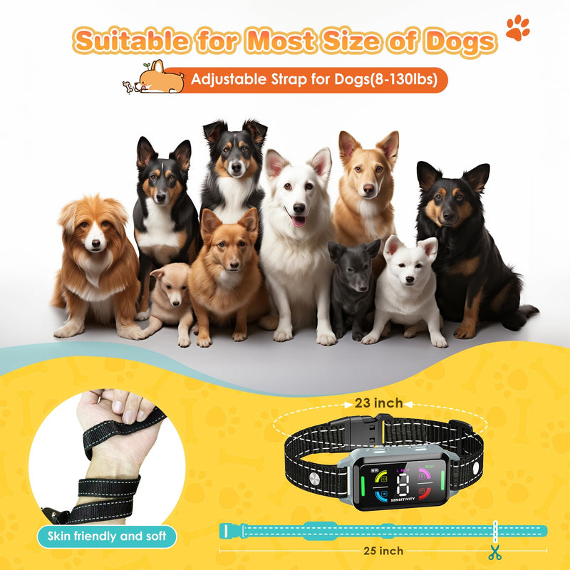 Dog Bark Collar, Anti Bark Collar for Large Medium Small Dogs, Smart Bark Collar with Beep Vibration and Optional Shock, IP67 Waterproof Anti Barking Deterrent Device with 8 Sensitivity Levels - BeesActive Australia