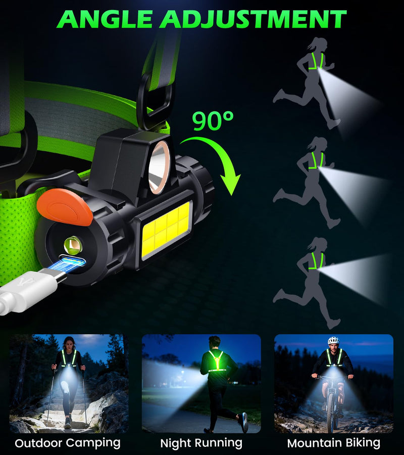 Running Lights for Runners,90°Adjustable LED Reflective Vest Running Gear,Rechargeable Chest Light Up Running Vest Night Walking Safety Gear for Night Walking/Cycling/Jogging Green - BeesActive Australia