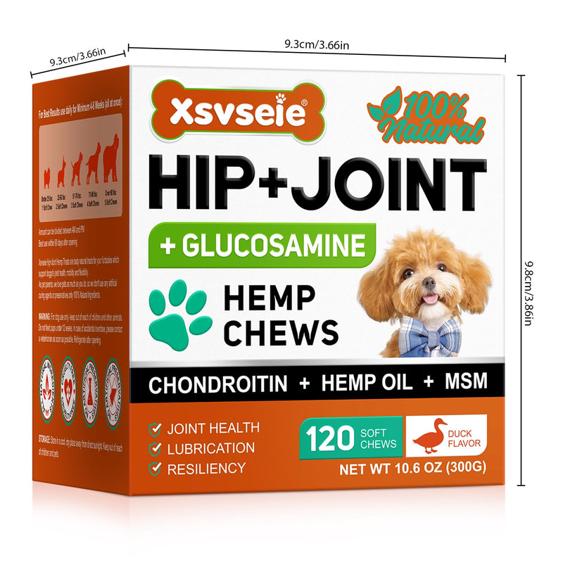 Joint Supplements for Dogs, Dog Joint Supplements for Senior Dogs, Hip and Joint Supplement for Dogs, 120 Soft Chews with Glucosamine, Chondroitin & MSM, Mobility & Cartilage Care, Adult, Duck Flavour