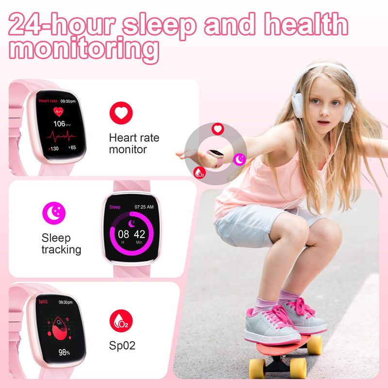 AXYWINBO Smart Watch for Kids-Watches for Girl boy Teens IP68 1.75" Fitness Tracker with Heart Rate Sleep Monitor Pedometer Alarm Clock Games-Kid Sport Watch for 4-14 Ages Girls boy Gift Pink - BeesActive Australia