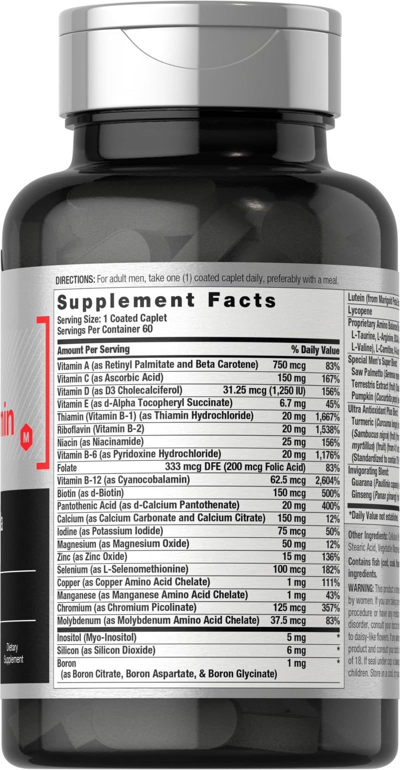 Horbäach Mens Multivitamin | 60 Caplets | Advanced Formula | with Vitamin C, D, Magnesium, Minerals & More | Non-GMO & Gluten Free Supplement