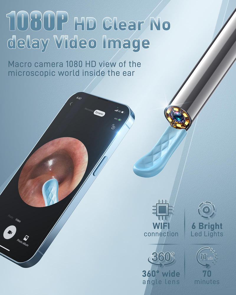 Ear Wax Removal, Ear Cleaner with Camera and Light, FSA - HSA Eligible, Ear Wax Removal Tool Camera with 1080P, Ear Cleaning Kit with 6 Spoons Deep Blue - BeesActive Australia