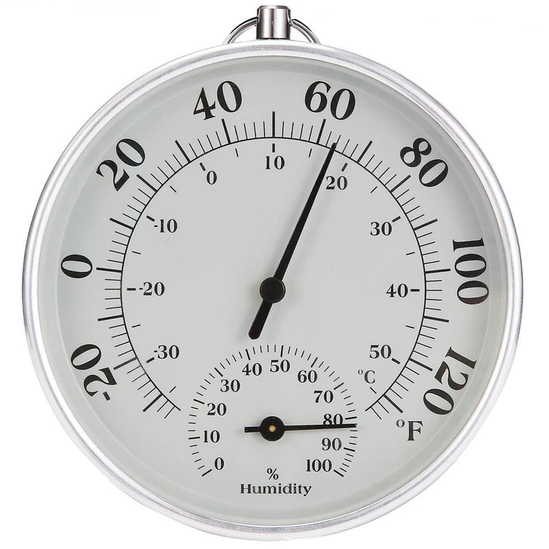 Indoor Outdoor Thermometer - Weather Dial Hygrometer Thermometer, No Battery Required Hanging Hygrometer for Wall, Table, Car, Greenhouse or Decorative, Round 4" in Diameter Gray