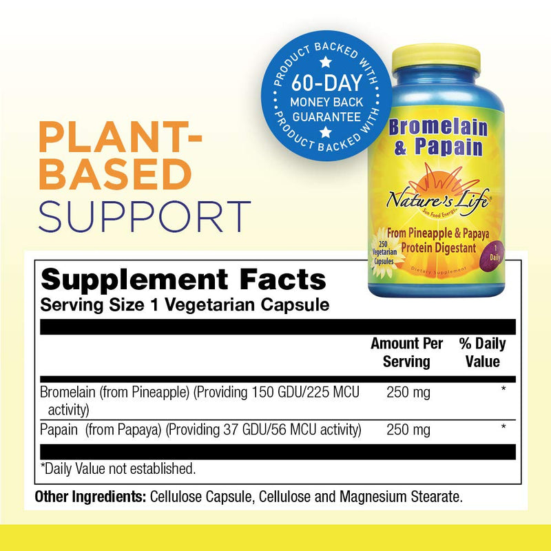 Nature's Life Bromelain & Papain | Proteolytic Enzymes for Digestive Support & Comfort | from Pineapple & Papaya | 250mg (250 CT) 250 Count (Pack of 1) - BeesActive Australia