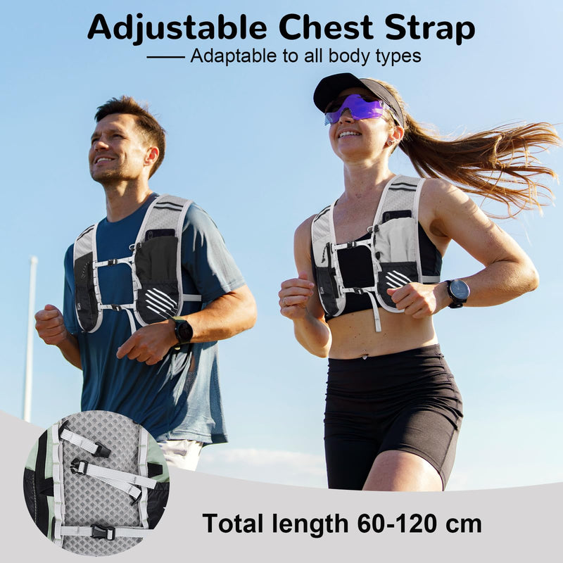Hydro Pack Running Vest for Men Women, Hydration Backpack with 2L Water Badder, Lightweight Water Vest grey